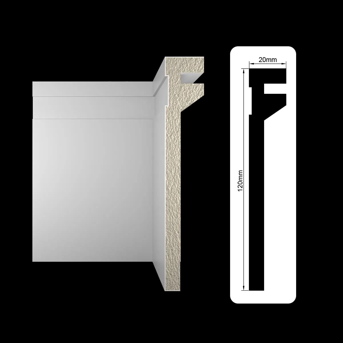 Rodapé frisado 120mm branco ou preto