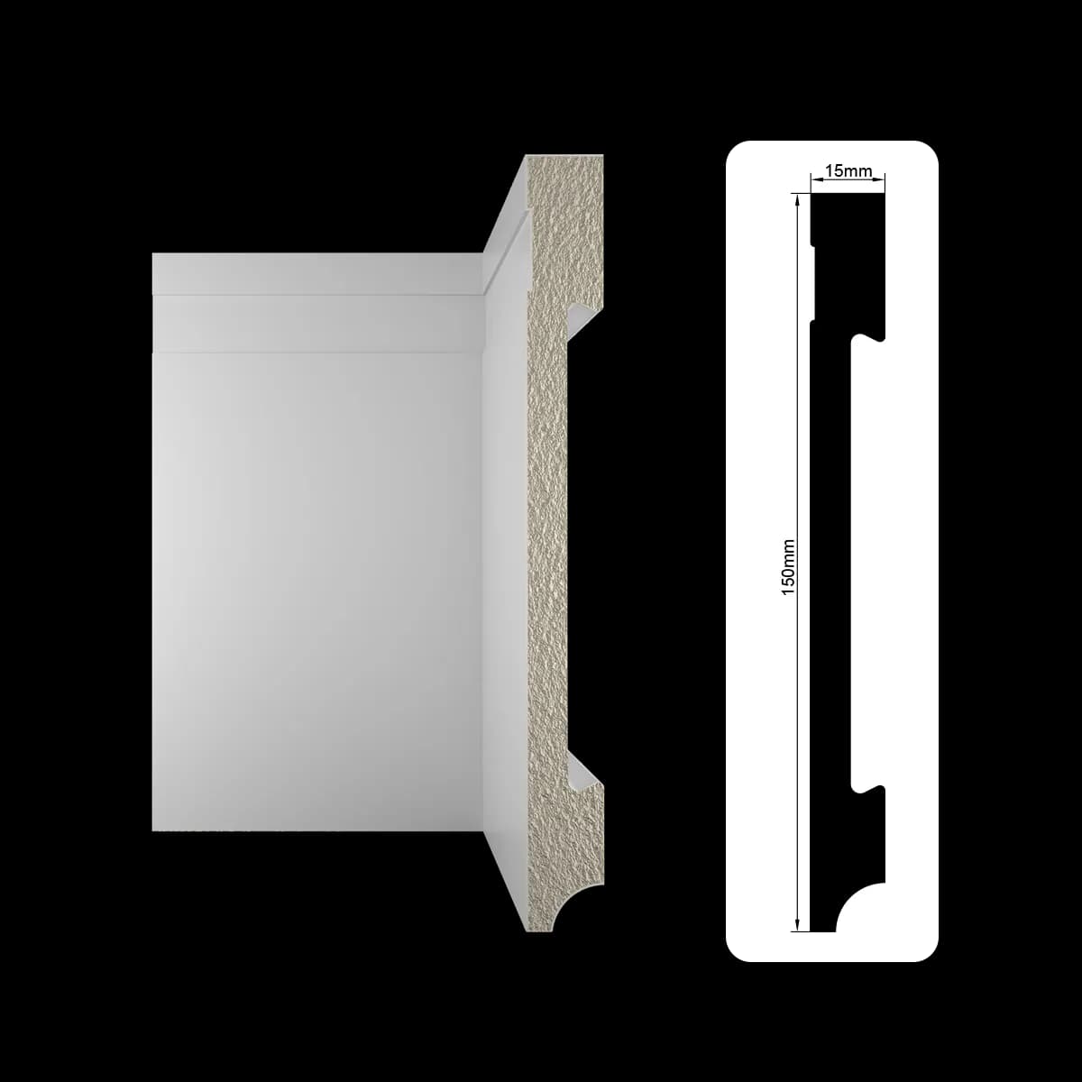 Rodapé frisado 150mm branco ou preto