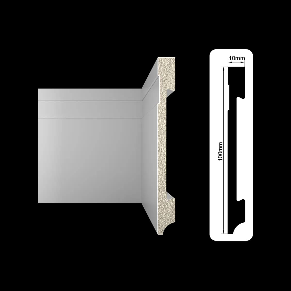 Rodapé frisado 100mm branco ou preto